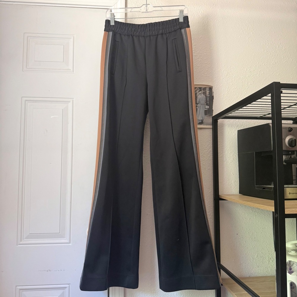 MARC JACOBS black knit grey tan side strip straight leg pull on track pants